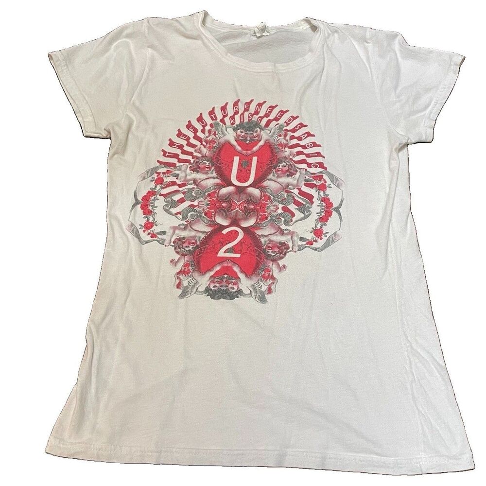 U2 360 Tour Shirt Large White The Future Needs A Big Kiss Band Tee Y2K Grunge